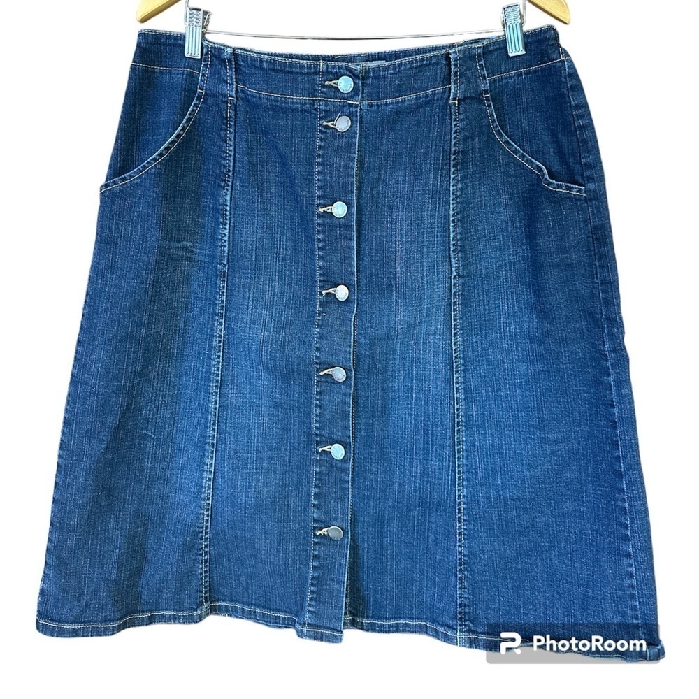 Liz Claiborne Denim (Cotton/Spandex) Flair Button-up Skirt 14W